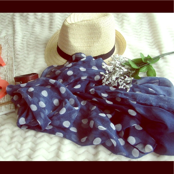 Navy Blue Polka dot Scarf Sheer - Picture 1 of 3